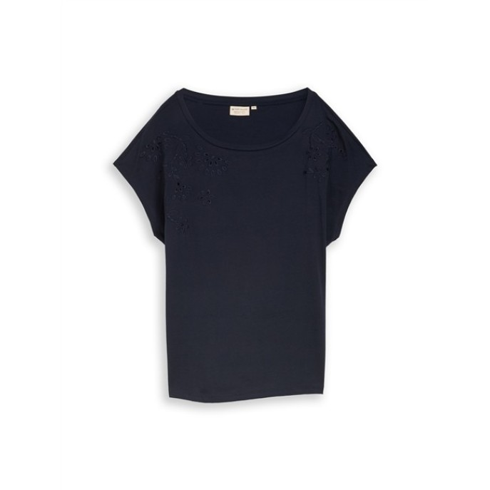 Tom Tailor Damesmode T-shirt borduring 1050469 sky captain blue navy